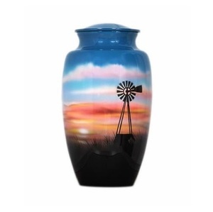 Urna de cremación de Metal pintado a mano para adultos, urna de cenizas de estilo americano/europeo al atardecer en el corazón - Product Image 1