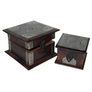 wooden box Fashionable Trending Design New Arrivals Storage Box With German Silver / Tin / Foil Covers