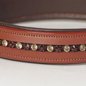 Collar de perro hecho a mano de cuero de lujo con acabado tostado, costura duradera completa con hebilla de rodillo de latón y anillo en D, diamantes de imitación personalizados - Product Image 6