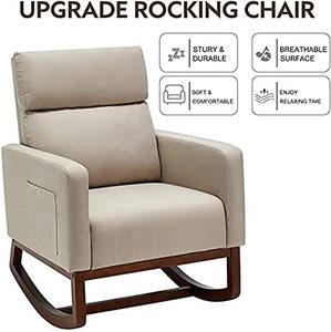 <span class=keywords><strong>Sillón</strong></span> con respaldo alto moderno, <span class=keywords><strong>balancín</strong></span> de tela cómodo, asiento acolchado, Base de madera, mecedora para sala de estar - Product Image 2