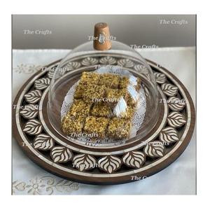 Plateau de service en bois de couleur marron avec dôme en verre plateau de service de qualité supérieure avec couvercle pour vaisselle - Product Image 5
