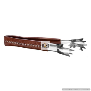 Pince à glace en cuir et en métal avec manche Nouvelle pince à glace fantaisie en métal Accessoires pour verres Bar et pubs de table faits à la main - Product Image 1