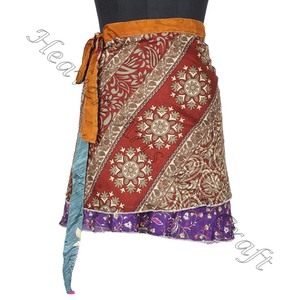 Mini jupes indiennes en soie, pour femme, style Boho, portefeuille, d'été, motif fleuri, imprimé Hippie, été - Product Image 3