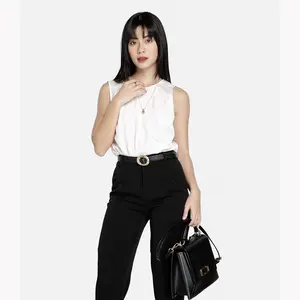 En çok satan fabrika fiyat 100% Polyester kadın beyaz kırpma üstleri ve bluzlar yaz kollu gömlek kadınlar için vietnam'da yapılan