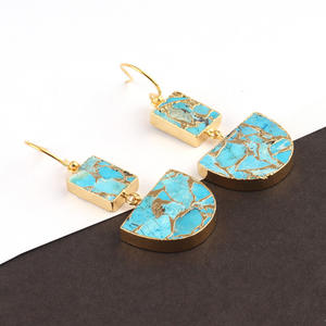 Pendientes de latón hechos a medida Mojave azul cobre turquesa doble piedra gota colgante oro/plata galvanoplastia para regalo de bodas - Product Image 4