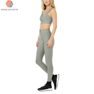 Conjunto de Yoga Gris de 2 Piezas, Leggings de Cintura Alta, Top Corto con Cuello Cuadrado, Cierre Frontal, Ropa Deportiva sin Costuras - Product Image 4