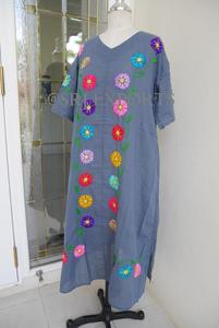 <b>Boho</b> Cotton Floral V-neck Eco-Friendly Maxi <b>Dress</b> Hand Embroidered Beach Wedding Lace <b>Summer</b> Resort Swim Cover Hippie Bridesmaid - Product Image 6