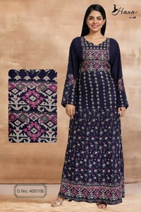 Vestido de noche musulmán Abaya de rayón para mujer, caftán con estampado bordado, ropa islámica, talla grande, gran oferta, 2022 - Product Image 5