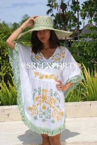 New Arrival XL <b>Kaftan</b> for <b>Girls</b> V-Neck Cotton Cover Rayon Embroidered Floral Pattern Lace/Tassel Breathable Eco-friendly Sexy - Product Image 2