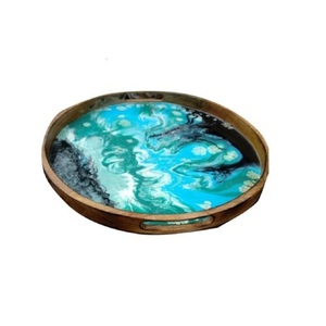 Nouveau design de forme ronde écologique Home Kitchen Party Wedding Use Plateau de service en bois et résine de forme ronde - Product Image 5
