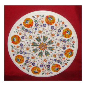 Round Shape Beautiful Marble Inlay Flower Design Coffee Table - Product Image 1