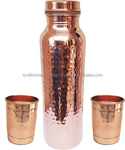 Bouteilles en cuivre martelées à la main avec ensemble en verre de bouteilles à boire en cuivre pur imprimées dernière bouteille d'eau la plus vendue pour la guerre des cadeaux - Product Image 1