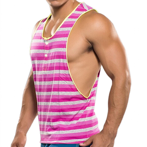 Custom gym men's active tank top men's <b>stringer</b> tank top with button - Product Image 2