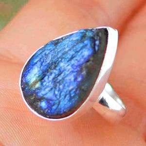 Labradorite bleue en granit forme libre, pendentifs druse, bougie, breloques en argent, pierre précieuse aura, labradorite arc-en-ciel - Product Image 4