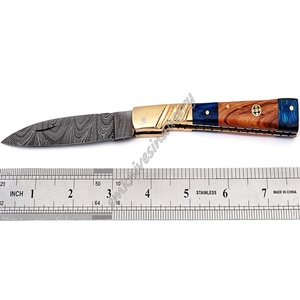 Cuchillo plegable de estilo oriental hecho a mano, 4 pulgadas, acero damasco, Sm, Cierre trasero de madera, 2 a 3 Mm, 58-60 HRC - Product Image 3