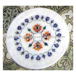 Assiettes décoratives rondes en marbre blanc poli pour la maison - Product Image 1