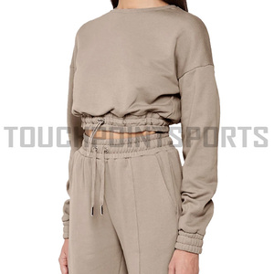 ชุดวอร์มผู้หญิง,สองชิ้นพร้อมโลโก้พลอยเทียมแบบกำหนดเองเสื้อครอป - Product Image 3