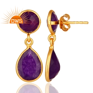 Faceted Cut Aventurine Gemstone Earring Jewelry Wholesale Designer 18k Gold Plated Sterling Silver Bezel Set Earring - Product Image 3