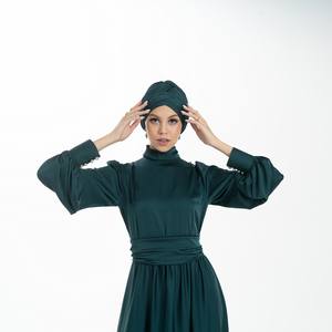 Abaya — robe d'émeraude pour femme musulmane, à manches longues, coupe cintrée, style islamique, manches longues, avec coiffure, pour dame modeste - Product Image 5