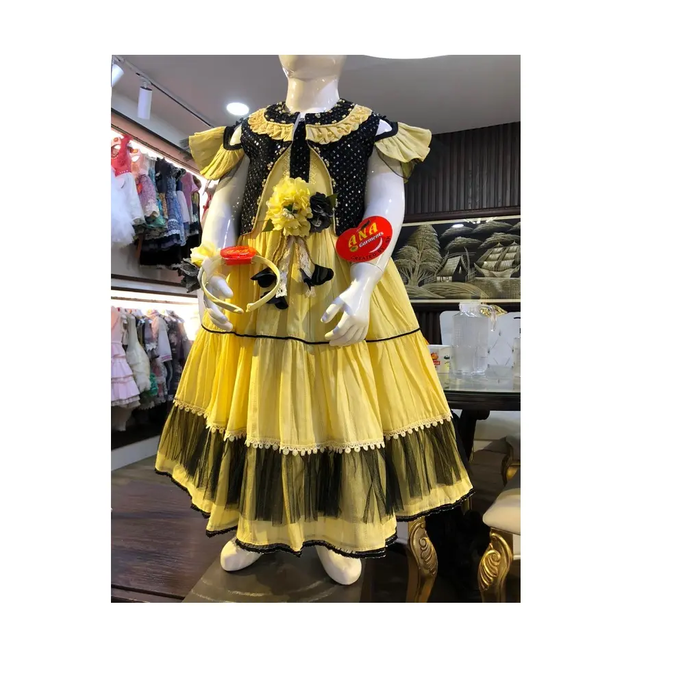 Vestido de flores para niña pequeña, nuevo diseño, de pollo, algodón, con tacto negro, diseño de fantasía