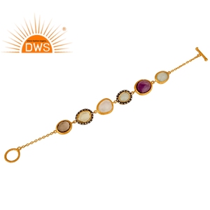 Pulsera de piedras preciosas, exquisita pulsera de cadena de plata de ley chapada en oro de 18k, venta al por mayor - Product Image 3