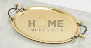 Nueva bandeja de lujo de Metal de diseñador ovalado con mango de diseño de hoja de Granada Simple para servir comida y aperitivos - Product Image 5