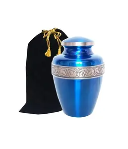 Engraved Luxury Adult Keepsake Cremation Urns For Sale Embossed Silver and Blue shade cremation urns
