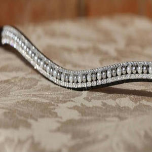 Banda de cejas de caballo hecha a mano de cuero genuino 100% con cadena de Metal de cristal y Perla de lujo de 3 filas - Product Image 3