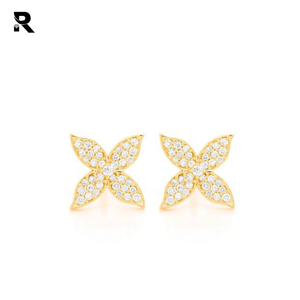 Pendientes de Botón de Flor de Pétalo Brillante con Diamantes VVS-SI de 0.33ctw en Oro de 14k, Certificados por IGI - Product Image 4