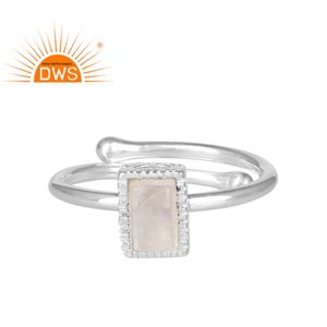 Bague en forme de pierre de lune arc-en-ciel, bijou rectangulaire, en argent fin, création de bijoux - Product Image 1