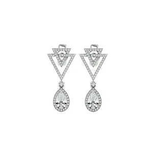 Meilleur prix Boucles d'oreilles solitaires élégantes en or blanc 10 carats pour femmes avec diamants naturels brillants - Product Image 1