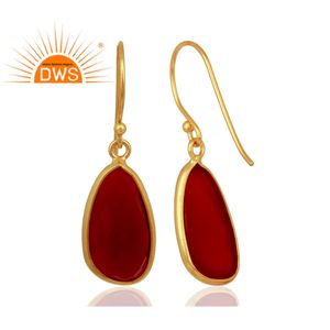 Boucles d'oreilles Onyx rouge naturel pour femmes, bijou pendant en pierre précieuse, plaqué or et argent, vente en gros, 18k - Product Image 3