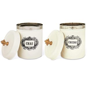 Canisters Jar <strong>Set</strong> of 3 Black for Coffee Tea &amp; Sugar Lining Pattern for Food with Wood Lid by KSN - Product Image 2