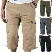 Shorts cargo longs décontractés pour hommes, grande taille, 100% coton toile, couleur unie, service OEM, respirant, séchage rapide, mode été automne