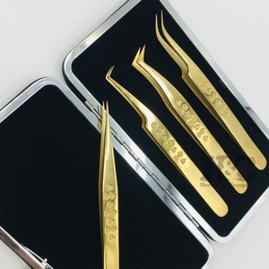 Pinzas de extensión de pestañas postizas Pinzas de acero inoxidable Pinzas de extensión de pestañas de Corazón Dorado personalizado Logotipo Oferta visón - Product Image 5