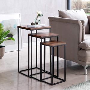 Modern Metal Nesting Side Central <b>Table</b> Set 3 Black Wooden Top Coffee <b>Tables</b> Home Bedside Hotels Living Room Furniture - Product Image 6