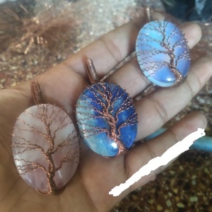 Meilleure qualité mélange naturel de pierres précieuses forme ovale pendentif enroulé de fil meilleure qualité pendentif ovale vente en gros de pendentifs en cristaux à vendre - Product Image 5