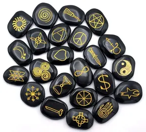Black Agate Pagan Wiccan Witches Rune Set - Witches Starter Kit | Elder Futhark Runes Set for Gift