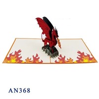Best Seller personalizado hecho a mano 3D Pop-up dragón fuego respiración tarjeta 150x150mm rojo antiguo imitación Offset impresión papel animales