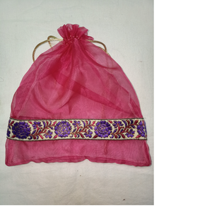 Sacs à cordon en organza sur mesure avec dentelle brodée, personnalisés, adaptés pour les cadeaux et les promotion, peut être fait avec impression de logo, 50 pièces - Product Image 1