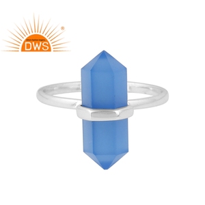 สีฟ้า Chalcedony แหวนพลอยเครื่องประดับขายส่งใหม่อินเทรนด์925แหวนเงินปรับดินสอตัดผู้ผลิตเครื่องประดับออกแบบ - Product Image 1