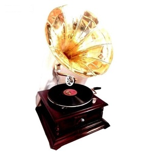 Record Player Indian Vintage Handcrafted Brass Gramophone With Wooden Square <b>Box</b> Cheaply Available With Indian Manufacturer - Product Image 6
