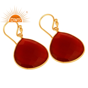 Natural <b>Red</b> Onyx Gemstone <b>Earring</b> Wholesale <b>Drop</b> Designer Gold Plated Silver <b>Earring</b> Jewelry Supplier Vintage Collection - Product Image 2
