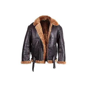 Custom Winter Bomber Real Shearling Sheepskin Jacket /Dark Brown Winter Real Fur Jacket/Latest Sheepskin Leather men's Jacket