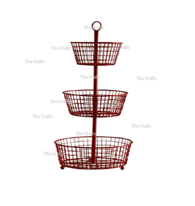 Panier à fruits de stockage de couleur rouge fer avec panier de taille et de forme personnalisé à trois niveaux pour accessoires de cuisine - Product Image 1