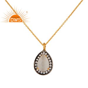 Collar con colgante de plata de primera ley y piedra lunar para mujer, collar, Gargantilla, plata esterlina 925, piedra lunar, zirconia, circonita, zirconita, color blanco, forma de pera - Product Image 1