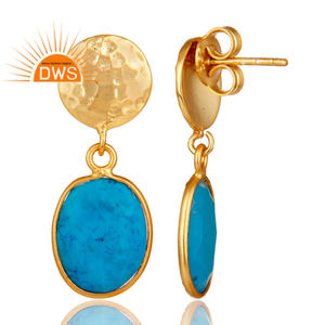 18พันชุบทองตอกเนื้อเงินสเตอร์ลิงต่างหูห้อยออกแบบเครื่องประดับผู้จัดจำหน่ายเมทริกซ์พลอยสีฟ้าครามต่างหู - Product Image 3