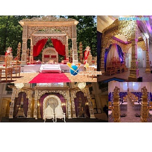 Bollywood extérieur mariage indien Mandap décor doré mariage asiatique extérieur Mandap configuration rêveur extérieur mariage indien Mandap ensemble - Product Image 1