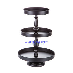 <b>Matt</b> Black Powder Coated Metal Decorative Handcrafted 3 Tier High Quality Metal Tabletop Tray For Sale - Product Image 5