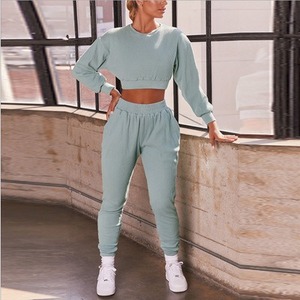 Wholesale Women's Cotton Crop Top Sweatsuit Two Piece Sets Women's Jogging & Yoga Tracksuit Set - Product Image 3